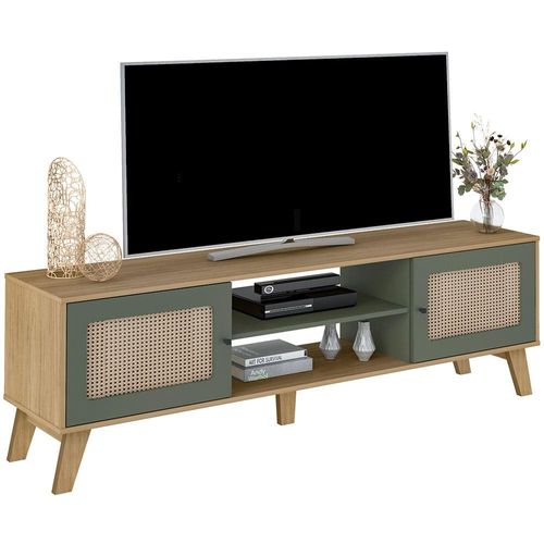 Rack Artely Charlotte com 180 cm de Largura, Ideal para TV de até 75” Carvalho/Menta