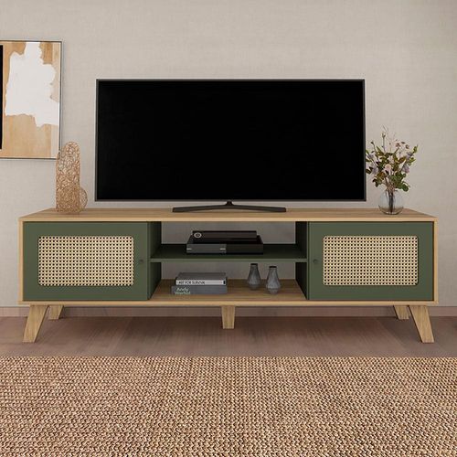 Rack Artely Charlotte com 180 cm de Largura, Ideal para TV de até 75” Carvalho/Menta