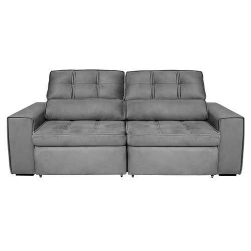Sofá 4 Lugares Luizzi Bugatti II Retrátil / Reclinável, Revestido em Veludo Plush e 230 cm de Largura Chumbo