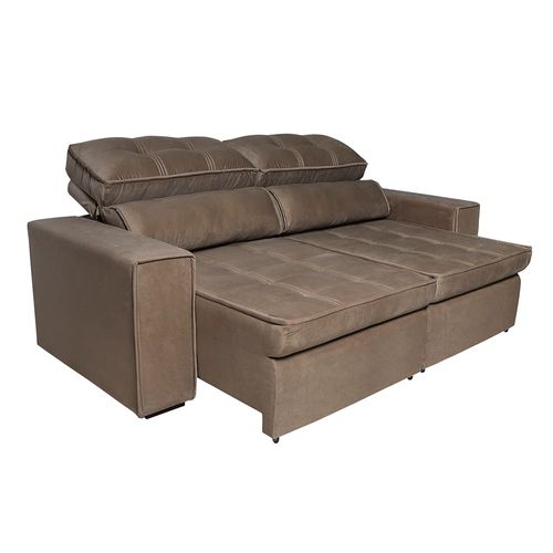 Sofá 4 Lugares Luizzi Bugatti II Retrátil / Reclinável, Revestido em Veludo Plush e 230 cm de Largura Tabaco