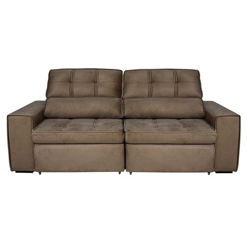Sofá 4 Lugares Luizzi Bugatti II Retrátil / Reclinável, Revestido em Veludo Plush e 230 cm de Largura Tabaco