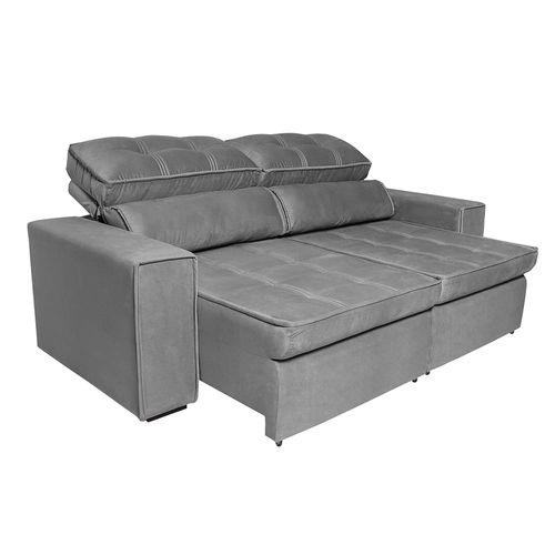 Sofá 4 Lugares Luizzi Bugatti II Retrátil / Reclinável, Revestido em Veludo Plush e 230 cm de Largura Chumbo
