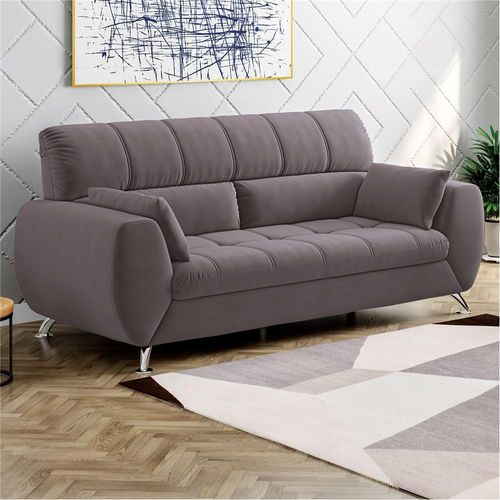 Sofá de 3 Lugares Linoforte Bélgica com 204 cm de Largura e Revestido em Tecido Suede Concreto