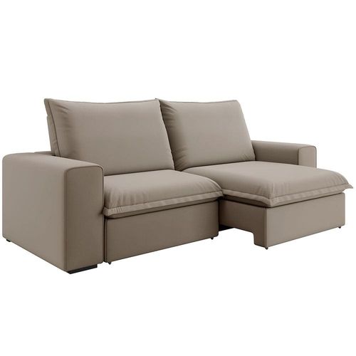 Sofá 5 Lugares Luizzi Greco Retrátil, Reclinável e Revestido em Tecido Veludo Slim 290cm Largura Cappuccino