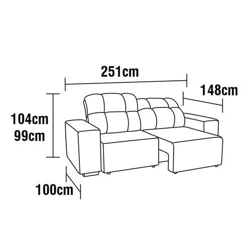 Sofá 5 Lugares Luizzi Bugatti II com Retrátil e Reclinável, Revestido em Tecido Veludo Plush e 251 cm de Largura Chumbo
