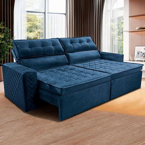 Sofá 4 Lugares Cama inBox Belém Retrátil/Reclinável com 230 cm de Largura e Revestido em Suede Velusoft Azul