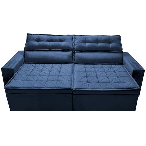 Sofá 4 Lugares Cama inBox Belém Retrátil/Reclinável com 230 cm de Largura e Revestido em Suede Velusoft Azul
