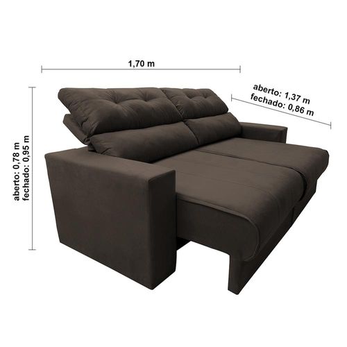 Sofá 3 lugares Cama inBox Clean com assento Retrátil e encosto Reclinável em tecido Velusoft com 170 cm de largura Café
