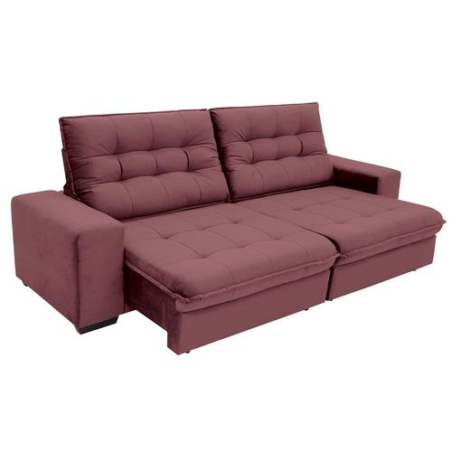 Sofá 3 Lugares Linoforte Benetton com 200 cm de Largura, Retrátil e Reclinável, Revestido em Tecido Suede Vermelho Telha