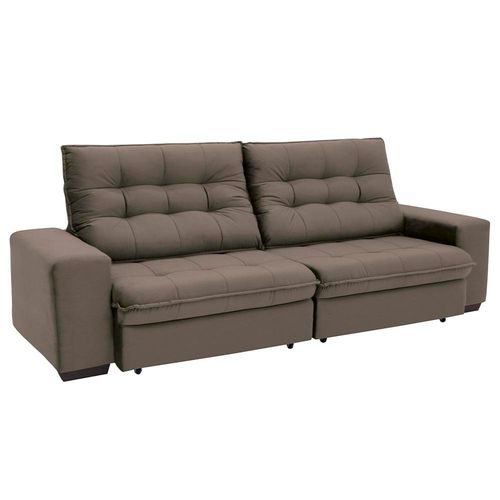 Sofá 4 Lugares Linoforte Benetton com 229 cm de Largura, Assento Retrátil e Encosto Reclinável em Tecido Suede Castor