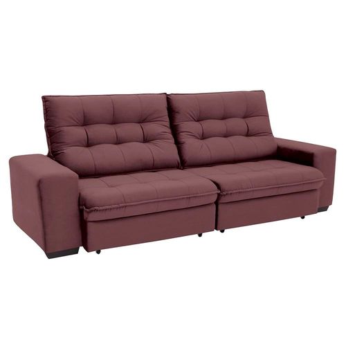 Sofá 3 Lugares Linoforte Benetton com 200 cm de Largura, Retrátil e Reclinável, Revestido em Tecido Suede Vermelho Telha