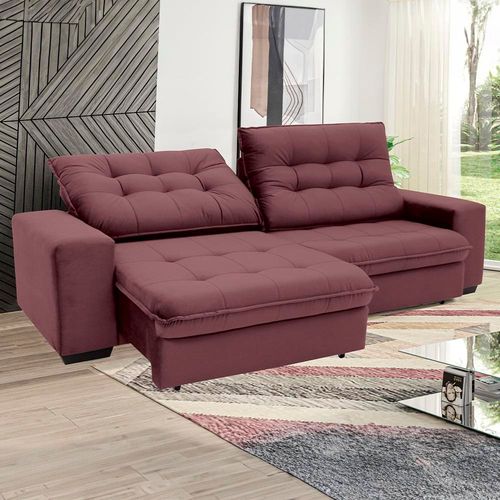Sofá 3 Lugares Linoforte Benetton com 200 cm de Largura, Retrátil e Reclinável, Revestido em Tecido Suede Vermelho Telha