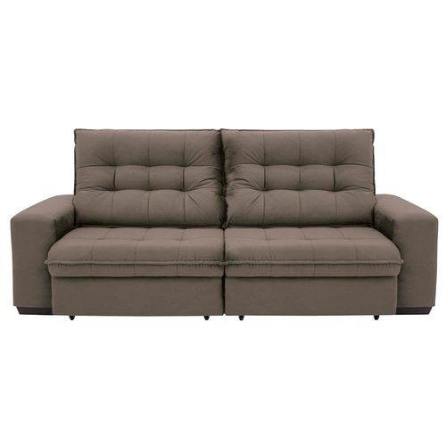 Sofá 3 Lugares Linoforte Benetton com 200 cm de Largura, Retrátil e Reclinável, Revestido em Tecido Suede Castor