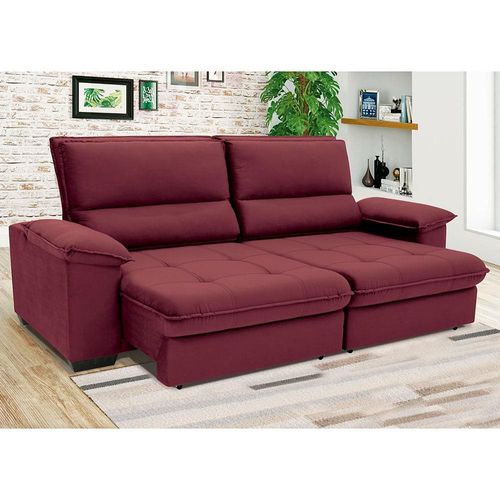 Sofá de 3 Lugares Linoforte Barcellos com 200 cm de Largura, Retrátil/Reclinável, com Revestimento em Tecido Suede Vermelho Carmin