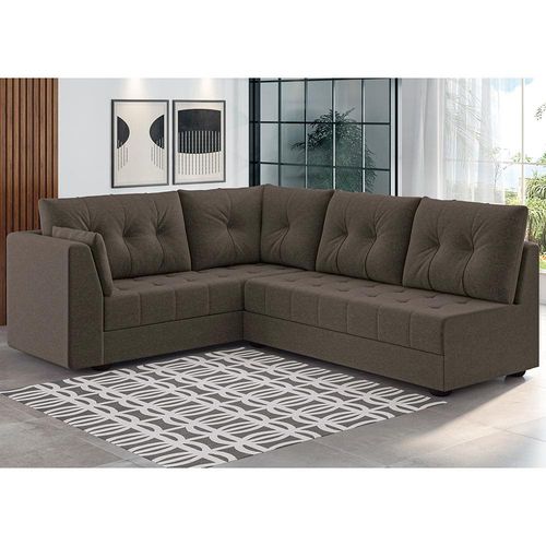 Sofá de Canto 6 Lugares Linoforte Toronto com Revestimento em Tecido Suede Castor