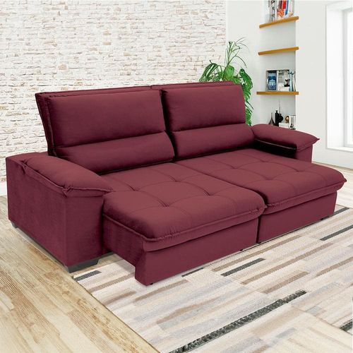 Sofá de 3 Lugares Linoforte Barcellos com 200 cm de Largura, Retrátil/Reclinável, com Revestimento em Tecido Suede Vermelho Carmin