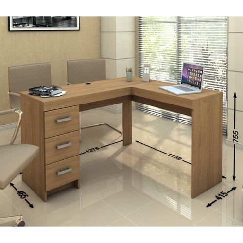 Mesa de Escritório Politorno Fênix com 3 Gavetas Castanho