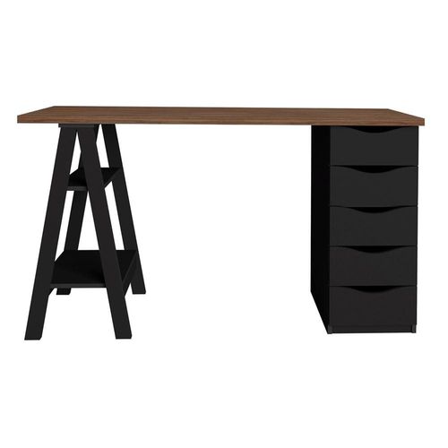 Escrivaninha Artany Spirit II com 5 Gavetas Nogal/Preto