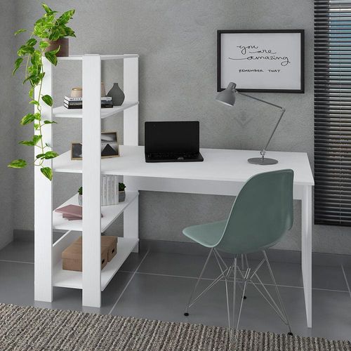 Escrivaninha Artely Match com 3 Prateleiras, Espaço para Impressora e Nicho - 120cm de largura Branco Fosco