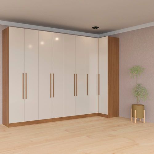 Guarda-roupa Modulado Canto Reto de Casal Bartira Lugano 8 Portas 5 Gavetas 11 Prateleiras 4 Peças com 313,5 de Largura – Avelã/Capuccino
