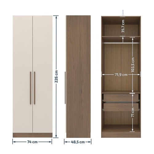 Guarda-roupa Modulado Canto Reto Bartira Lugano 7 Portas, 5 Gavetas e 10 Prateleiras com 3 Peças - Avelã/Capuccino