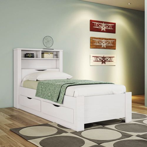Cama de Solteiro Santos Andirá Invicta com Baú e 2 Gavetas Branco