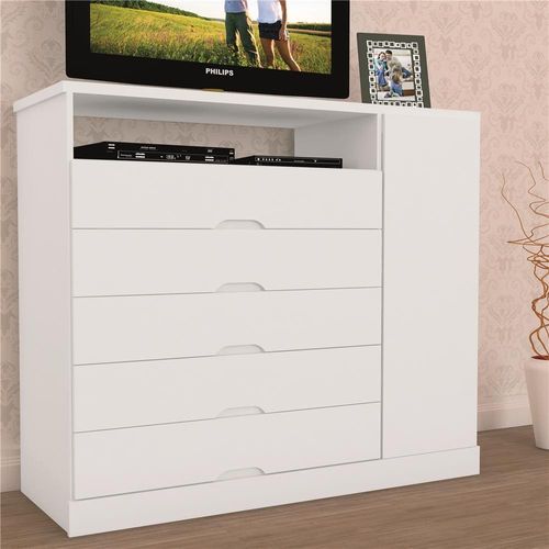 Cômoda Mademarcs Braga com 5 Gavetas e 1 Porta Branco Acetinado