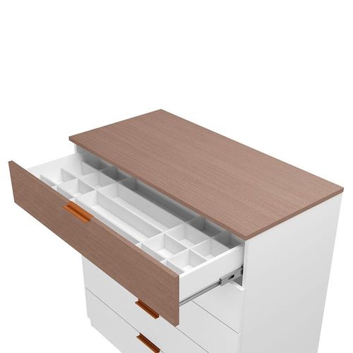 Cômoda Bartira Diplomata com 5 Gavetas, Trava de Segurança e Espaço para TV de até 42 polegadas Branco/Avelã