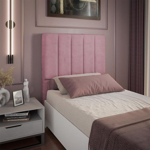 Cabeceira para Cama Box Solteiro Dobuê Veneza com Revestimento em Veludo Rosê