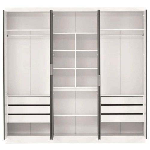 Guarda-Roupa Casal Bartira Monte Rei com Espelho, 6 Portas, 6 Gavetas e 238 cm de Largura Branco/Grafite