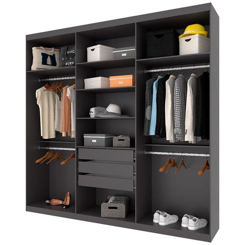 Guarda-Roupa Casal Bartira Genova com 6 Portas, 3 Gavetas e 236,7 cm de Largura Grafite