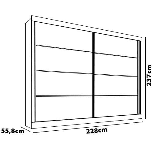 Guarda-Roupa Casal Mademarques Sevilha com 228 cm de Largura, 2 Portas, 6 Gavetas, 10 Prateleiras e Espelho Preto/Branco