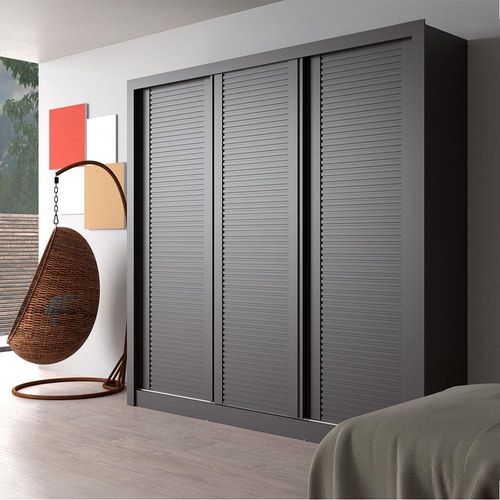 Guarda-Roupa Casal Bartira Village com 3 Portas Ripadas, 4 Gavetas e 243,1 cm de Largura Grafite