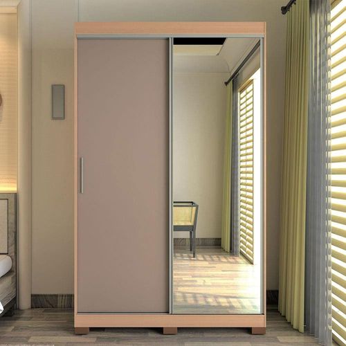 Guarda-Roupa Solteiro Bartira América com Espelho, 2 Portas, 2 Gavetas e 136,2 cm de Largura Avelã