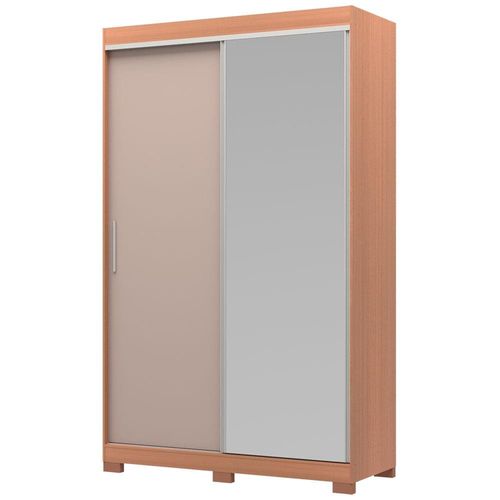 Guarda-Roupa Solteiro Bartira América com Espelho, 2 Portas, 2 Gavetas e 136,2 cm de Largura Avelã