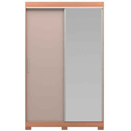 Guarda-Roupa Solteiro Bartira América com Espelho, 2 Portas, 2 Gavetas e 136,2 cm de Largura Avelã