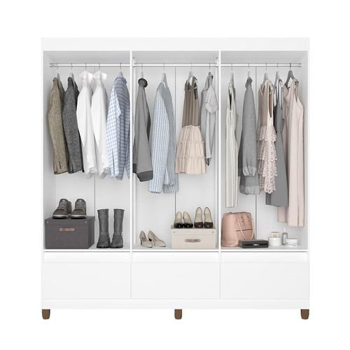 Guarda-Roupa Bartira Ilhéus com Cabideiro, 6 Portas de Bater, 3 Gavetas e 180cm de Largura Branco Fosco