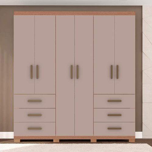 Guarda-Roupa Casal Bartira Santiago com 209,2cm de Largura, 6 Portas e 6 Gavetas Externas Avelã/Cappuccino