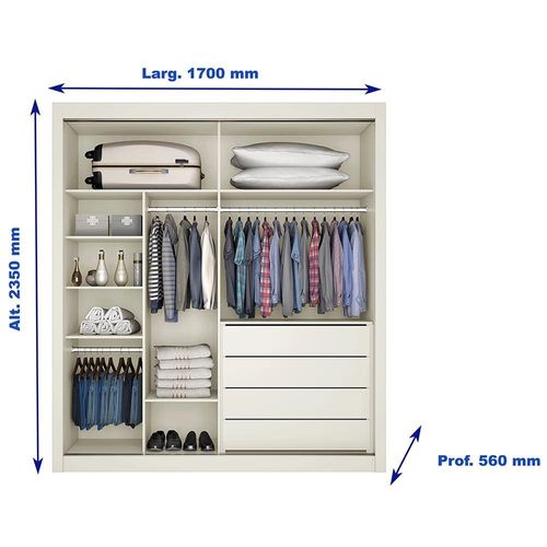Guarda-Roupa Móveis Europa Zurique Flex com 2 Portas de Correr e 4 Gavetas Off White