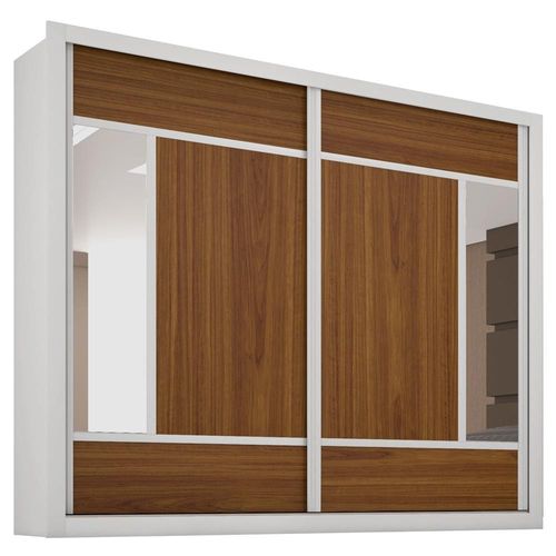 Guarda-Roupa Casal Europa Triunfo Flex com Espelho, 2 Portas de Correr e 6 Gavetas Branco/Nogueira