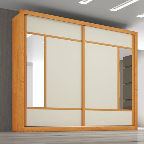 Guarda-Roupa Casal Europa Triunfo Flex com Espelho, 2 Portas de Correr e 6 Gavetas Peroba/Off White