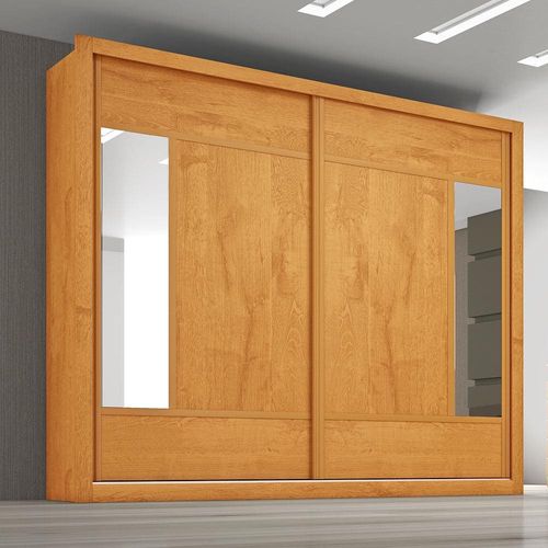 Guarda-Roupa Casal Europa Triunfo Flex com Espelho, 2 Portas de Correr e 6 Gavetas Peroba/Off White