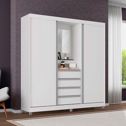 Guarda-Roupa Bartira Fortaleza II com Espelho, 2 Portas de Correr, 4 Gavetas e 184,5 cm de Largura Branco
