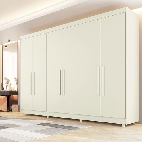 Guarda-Roupa Casal Europa Palermo com 250 cm de Largura, 6 Portas e 6 Gavetas Off White