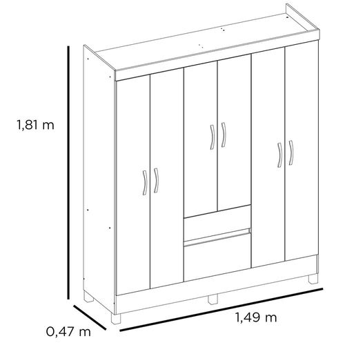 Guarda-Roupa Bartira Brusque II com 149 cm de Largura, 6 Portas e 2 Gavetas Amêndola