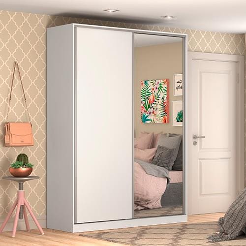 Guarda-Roupa Nova Mobile Magic com 2 Portas de Correr, 3 Gavetas e Espelho Branco