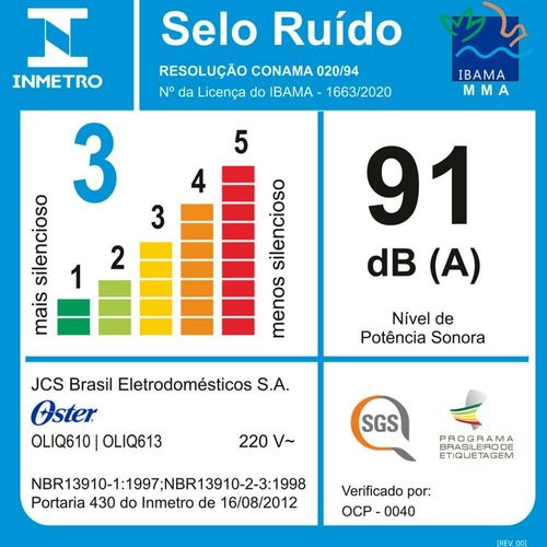 Liquidificador Oster OLIQ610 15 Velocidades 1400W - Preto 110V