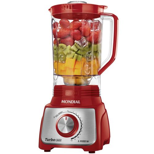 Liquidificador Mondial Turbo L-1100 com 12 Velocidades 1100W - Vermelho/Inox 220v