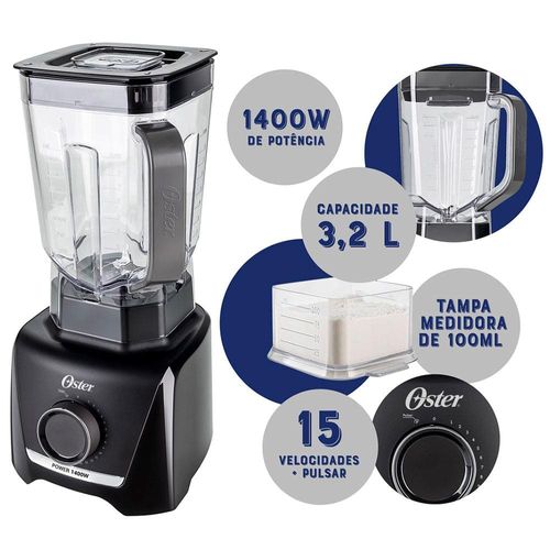 Liquidificador Oster OLIQ610 15 Velocidades 1400W - Preto 220V