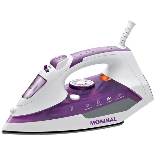 Ferro de Passar a Vapor Mondial Ceramic Express F-40 com Spray e Base Cerâmica - Branco/Roxo 220V